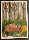 ACEO ATC Original Watercolor Mouse In The Forest Painting Signed 3.5x2.5 Inches — photo 1