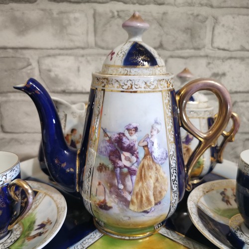 Antique Victoria Carlsbad Austria Cobalt Blue Coffee Set With Tray - Picture 3 of 19