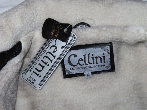 New Cellini Genuine Leather Jacket Size XL Black Viking Patch Stitching - Picture 9 of 12