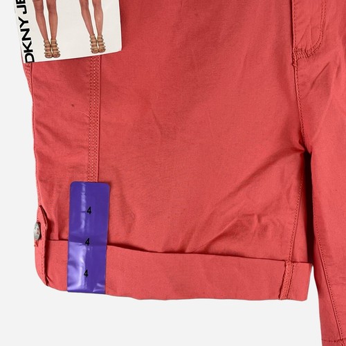 DKNY Jeans Roll Tab Shorts Womens Size 4 Cotton Blend Coral Pockets NEW - Picture 4 of 16