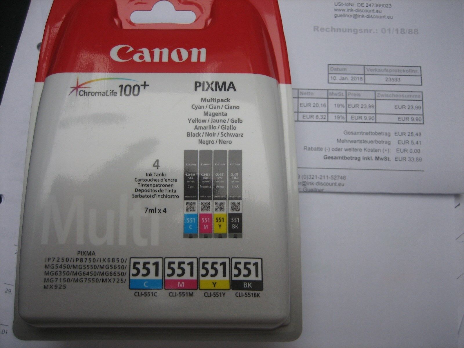 CANON CLI-551Z Multipack CLI-551 C Y M Bk 509B009 Pixma ip7250 MG-5450 MX-925