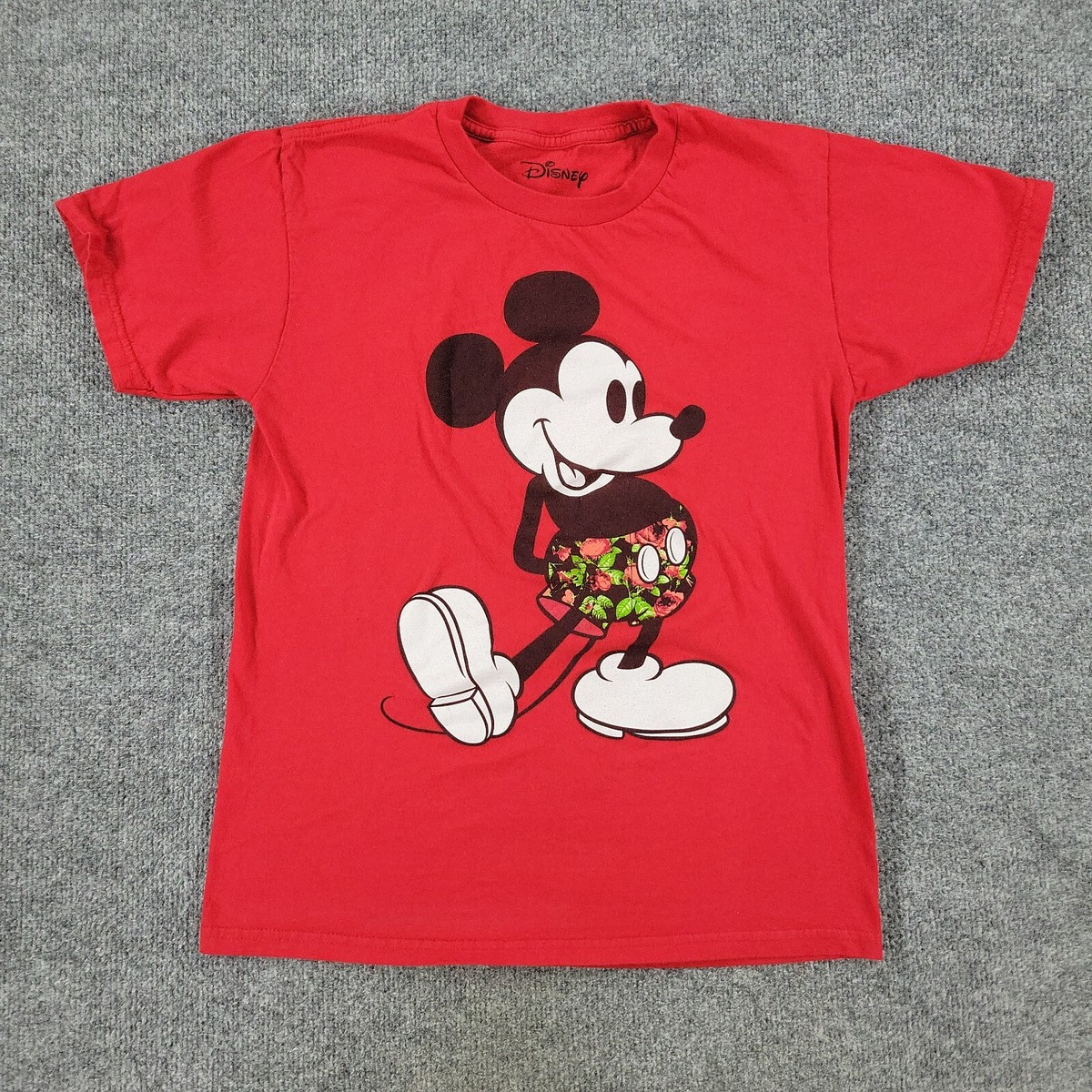 Disney Shirt Men Small Red Mickey Mouse Graphic Crew Neck Short