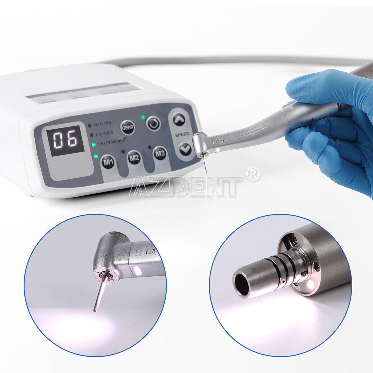 AZDENT Dental Brushless LED Electric Micro Motor 4 Holes 1:1/1:5/16:1 E-Type