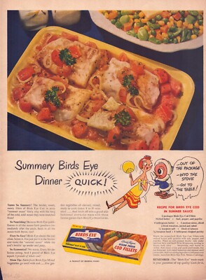 1949 Bird's Eye Cod Fillets Fish Quick Dinner Life Magazine Vintage Print Ad