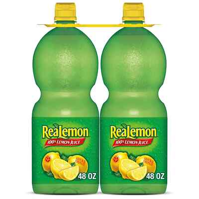 ReaLemon 100% Lemon Juice 48 fl oz Bottles (2 Pack) - Fresh Citrus Flavor.