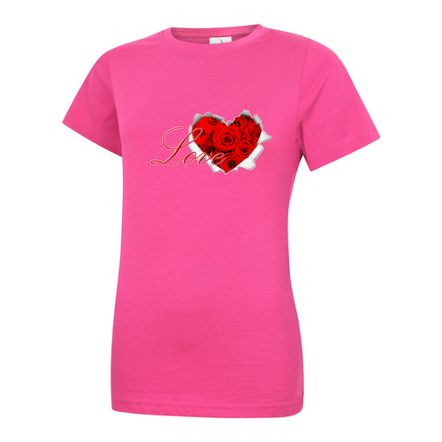 Camiseta para damas del Día de San Valentín - Love Rose Heart - Regalo para niñas - Prendas para el torso de algodón - Imagen 13 de 14