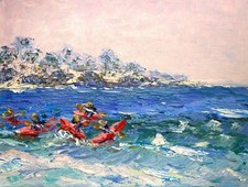 Impressionante dipinto ad olio. Scena da spiaggia La Jolla. ORIGINALE. Firmato. Impressionismo