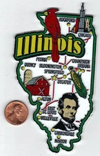 ILLINOIS  STATE OUTLINE MAP  MAGNET  JUMBO 7 COLOR  CHICAGO SPRINGFIELD PEORIA