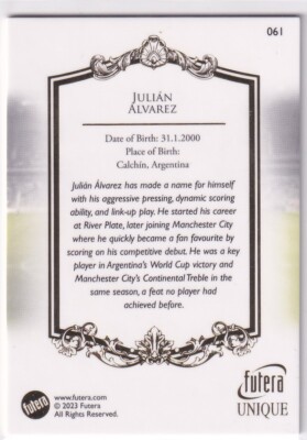 Futera Unique Football 2023 No. 61 Julian Alvarez Forward | eBay