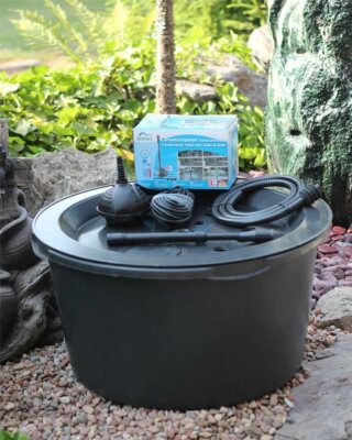 PE Becken mit GFK Deckel Ø55cm | Pumpe PondoVario 750 | Brunnen Technik Zubehör