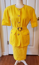 VTG Raffinalla Neiman Marcus 2PC Yellow Cotton Skirt Suit Union Made Canada Sz 8