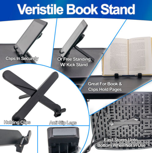TV Table Tray Folding XL Portable, Sturdy Rotating Cup Holder Tablet Book Stand - Picture 6 of 11