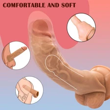 Penis Dildo Sleeve Silicone Condom Girth Enhancer Enlarger Cock-Ring Men Sex Toy