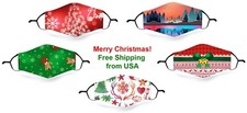 Merry Christmas Face Mask Fashion Print Holidays Reusable Washable Filter Pocket