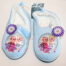 Disney Store Frozen Elsa Anna Girls SLIPPERS Plush House Shoes Size 7/8 NWT