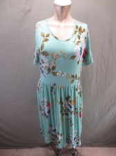 Unbranded Size M Womens Blue Floral Short Sleeve Pleated Skirt Sheath Dress 520