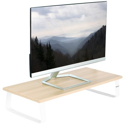 VIVO 24'' Desktop Stand Organizer, TV Monitor Riser, Light Wood Top, White Legs