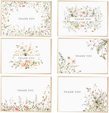52Pack Floral Thank You Cards Bulk with Kraft Envelopes Matching Stickers,3.5X5