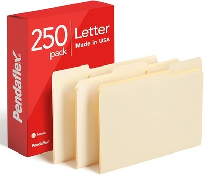 File Folders 250 Bulk Pack Durable Manila Folders Letter Size 8.5'' x 11'' 3 Tabs