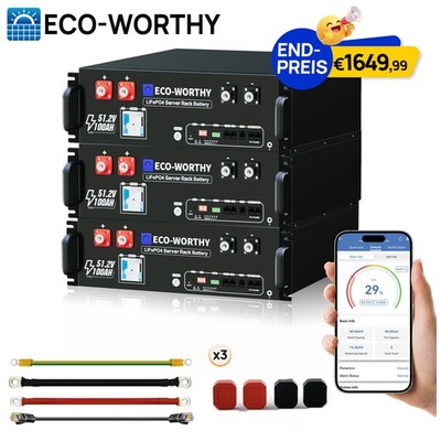 ECO-WORTHY 48V 100Ah（3pcs）Batteriespeicher LiFePO4 15,36kWh für den Hausgebrauch