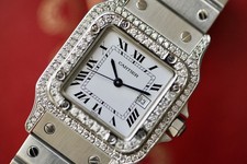 Cartier Santos Carrée 2960 White Dial Custom Diamond Bezel and Case 2