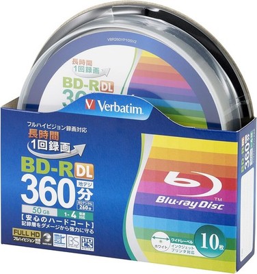 Verbatim Bar Bay Tum 1 time Recording Blu-ray Disc BD-R DL 50GB 10 pieces W