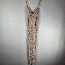 Windsor Tan Full Ruched Bodycon Maxi Dress Size M Spaghetti Strap Stretch 