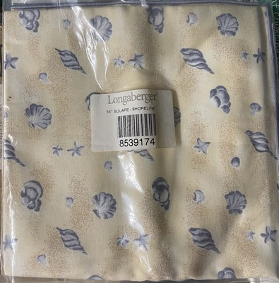 Longaberger Basket 36'' Fabric Table Cloth Square Shoreline Seashell Beach Unused