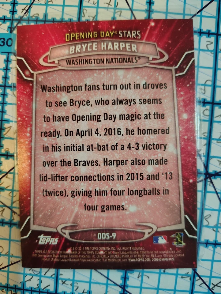 2017 Topps Opening Day - Opening Day Stars Bryce Harper #ODS-9 - Image 3 of 4