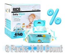 RICO Baby Wipes 480 Count Extra-Large Fragrance-Free Wipes