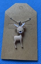 Fawn Reindeer Deer Pendant Necklace Silver Tone Chain Animal Charm