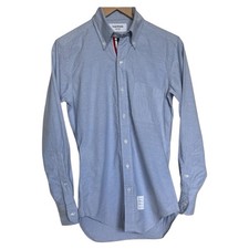 THOM BROWNE Grosgrain Placket Oxford Shirt Button Up Cotton Blue Mens Size 0 USA