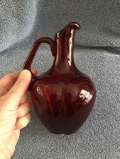 Vtg Red Glass Pitcher Ruby Red Ribbed 6” Nice Design Creamer Size Estate Find