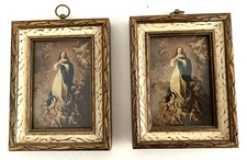 2 Gold Frame Mini Art Pictures Religious Virgin Mary Immaculate Conception Vtg
