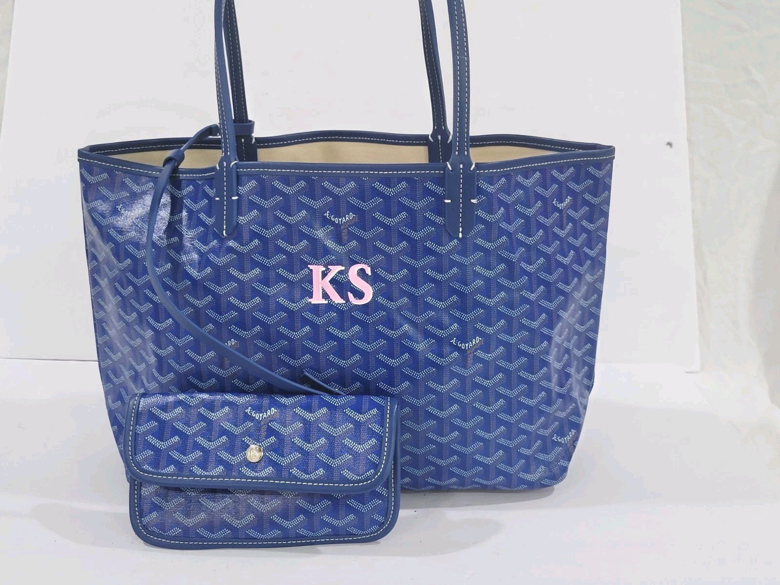 Goyard St Louis PM Tote With Pouch Blue Goyardine 2015