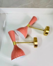 Pair Mid Century Italian Brass 2 Light Diabolo Wall Fixture