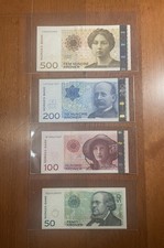 NORUEGA: 50-100-200-500 coronas, billete, moneda de Europa UNC