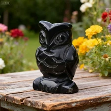 Natural Obsidian Owl Carved Black Gemstone Crystal Healing Reiki Home Decor Gift