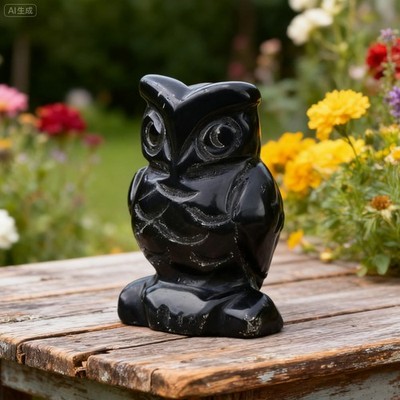 Natural Obsidian Owl Carved Black Gemstone Crystal Healing Reiki Home Decor Gift