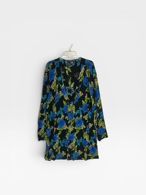 Monterey Bay Clothing Company Size 3X Blue Teal Floral Jacket Duster Button Up