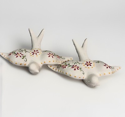 Hand-Painted Portuguese Ceramic Swallows - Floral Wall Decor Set Andorinhas Bird