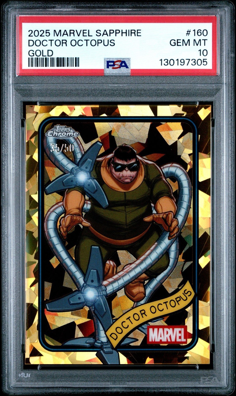 2025 Topps Chrome Marvel Sapphire #160 Doctor Octopus Gold /50 PSA 10
