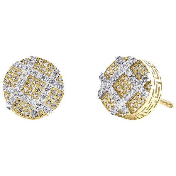 10K Zwei Ton Gold Diamant 10Mm Kariert Kreis Geometrische Ohrstecker 0.28 Karat-image