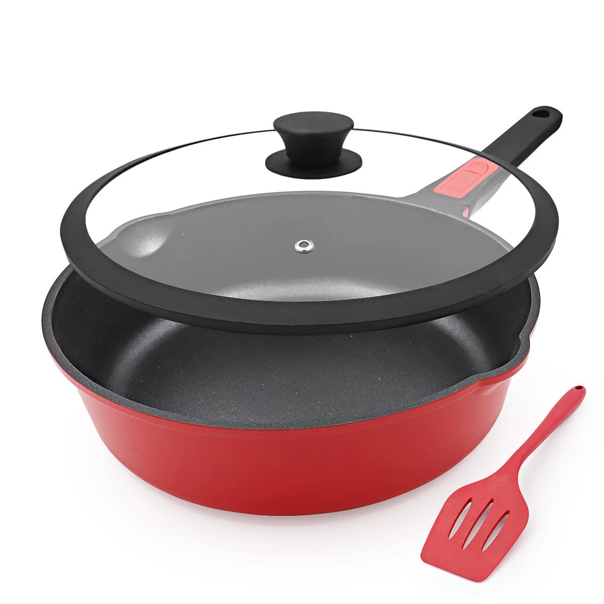 12 Inch Deep Frying Pan with Lid, Large Nonstick Skillet, 5 Qt Saute Pan with...