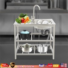 Kitchen Sink Outdoor Rectangle Utility Sink 201 Stainless Steel with Faucet