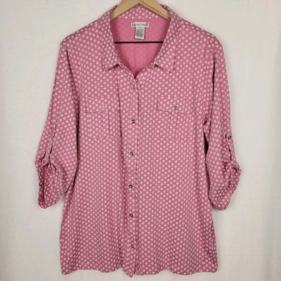 Hastings & Smith Pink Floral Button Up Shirt Womens Plus 2X Cottagecore Flowy
