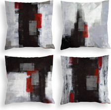 Red and Black Throw Pillow Covers 18X18 Set of 4 Decorative Cushion Cover Grey A