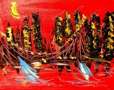 RED SKY LANDSCAPE POP ART  PAINTING Impasto  Abstract   CANVAS ORIGINAL FOef7T