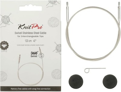 KnitPro 360° Swivel Stainless Steel Cables - 16'' 20'' 24'' 32'' 40'' 47'' 60''