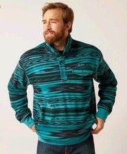 Ariat Retro Fit Cotton-Rich Mockneck Sweatshirt Teal Southwestern Mens Small